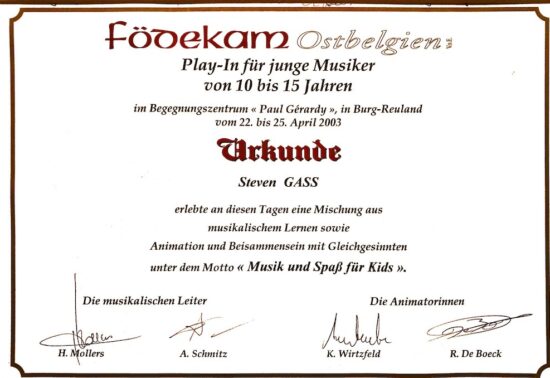 Un certificat d’un Play-In du Födekam en signe d’attachement musical aux Cantons de l’Est (Photo : Steven Gass)
