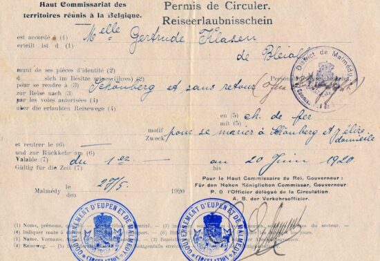 The travel permit from 1920 (source: private archive Lothar Krämer)