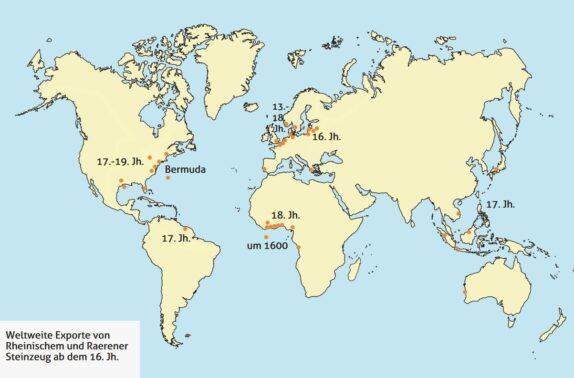 1500-1900 Weltweite Exporte von Rheinischem und Raerener Steinzeug