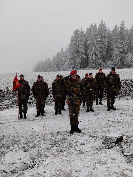 Reserve comradeship Vechta with 15 men at the US Memorial Monument in Lanzerath. Picture: Patrick Vermeulen