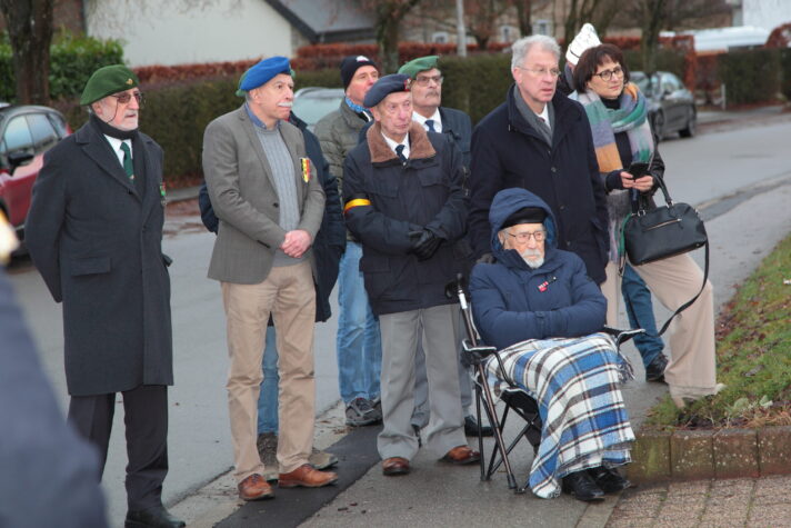 The 102-year-old German veteran Jochen Schmidt and his companion. Picture: Jean-Philippe Brassinne
