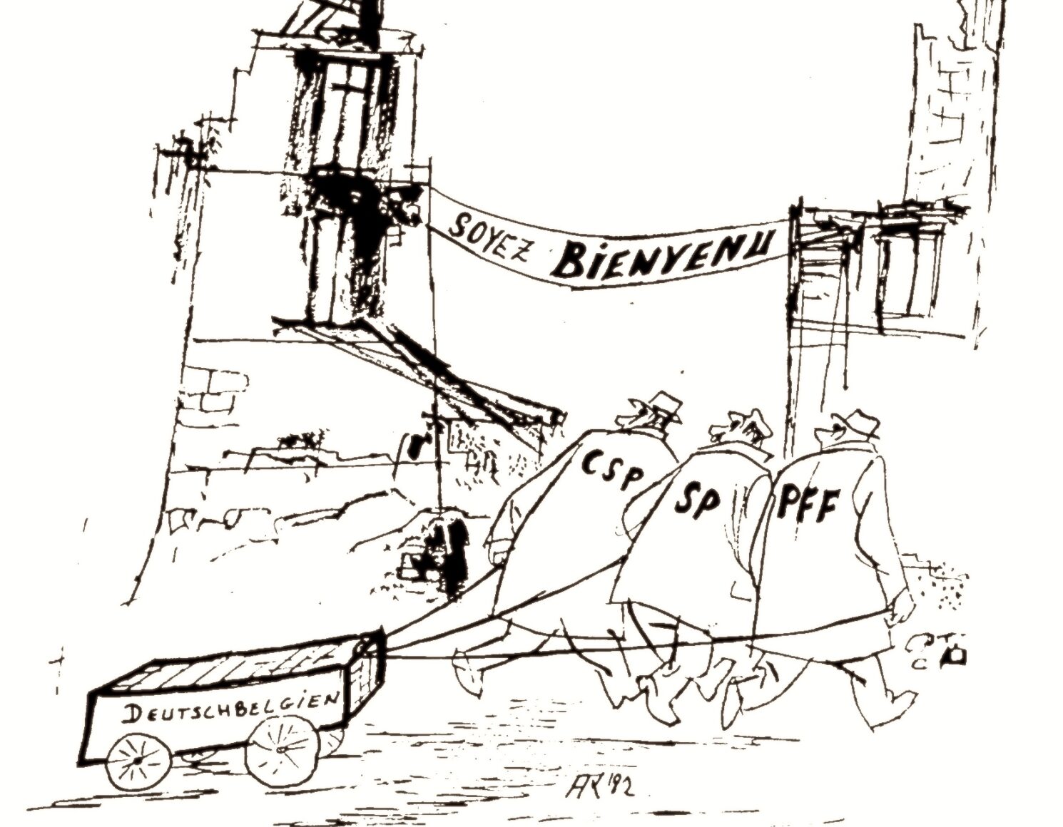 Eine Karikatur der PDB oder eines Anhängers der Partei, 1982 (Staatsarchiv Eupen)