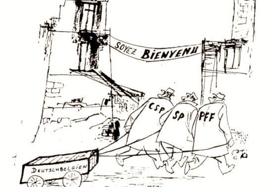 Une caricature du PDB ou d'un partisan du parti, 1982 (Archives de l'État d'Eupen)