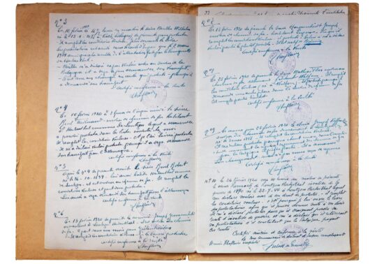 Extrait du registre officiel de la « consultation populaire » de 1920 du canton d’Eupen (source : Archives du ministère belge des Affaires étrangères, B/11.443 Eupen-Malmedy, La Consultation Populaire. Photo : Philippe Beck, 2020).