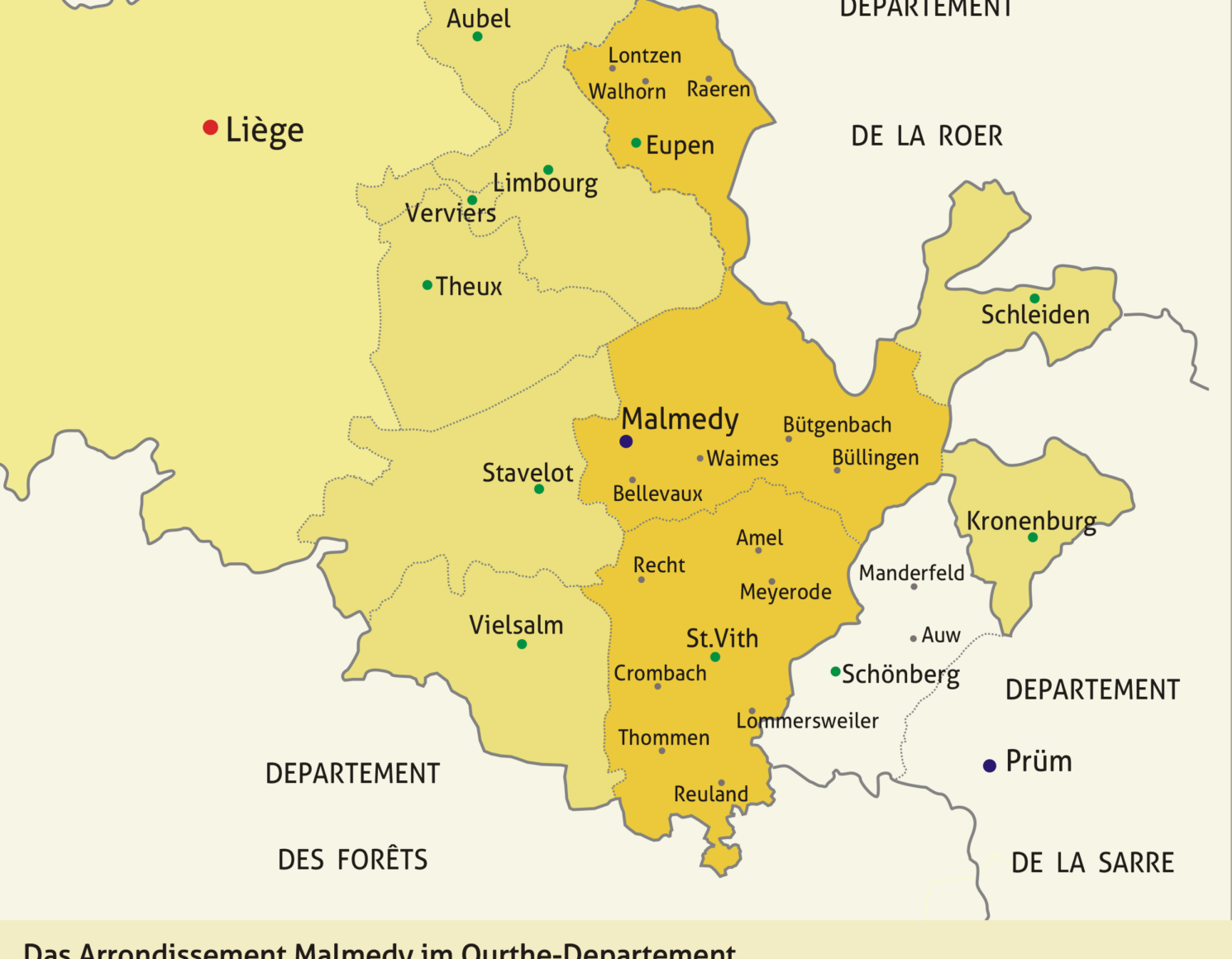 De districten Eupen en Malmedy in de Pruisische tijd (Kaart: Klaus-Dieter Klauser).